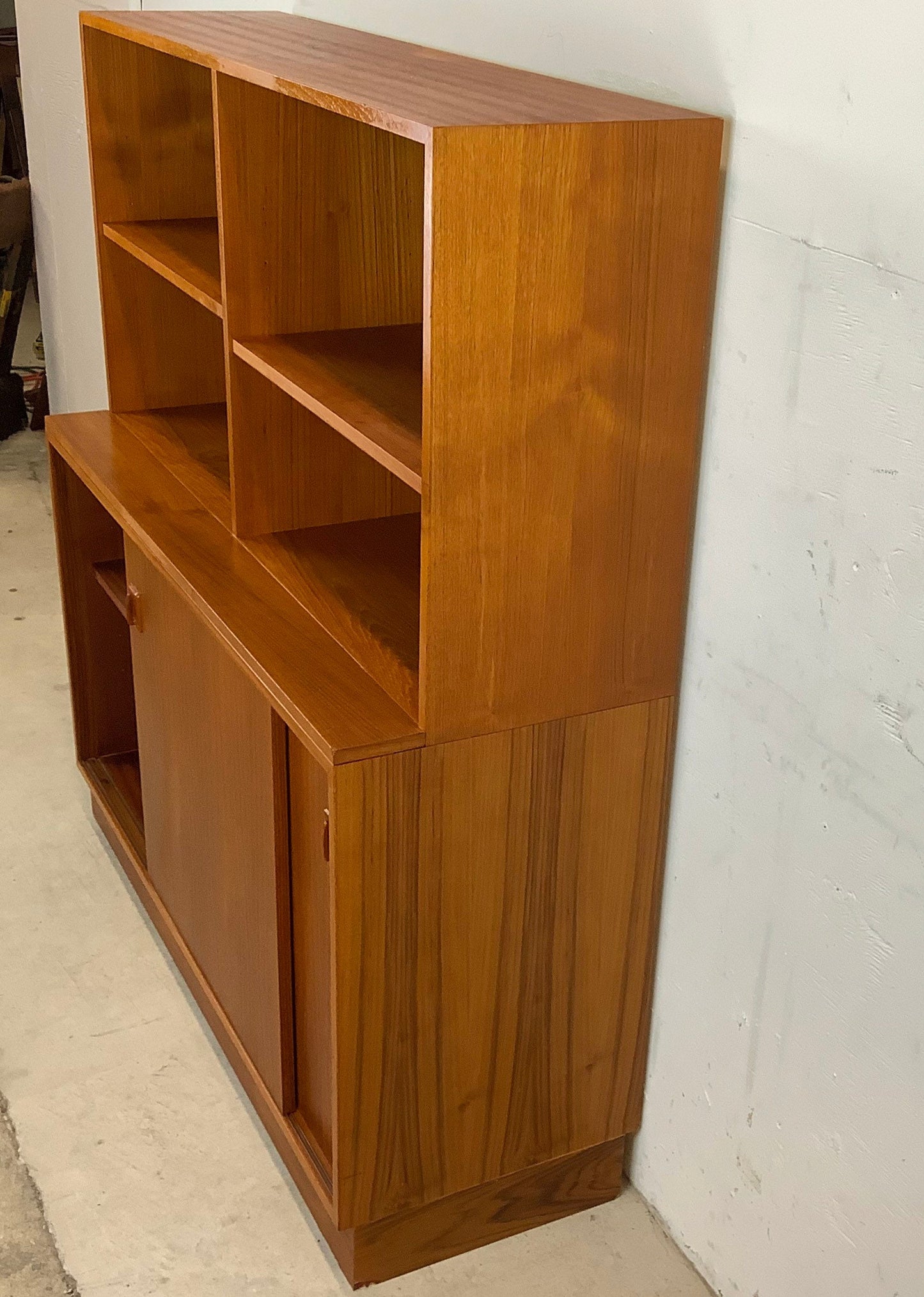 Vintage Modern Teak Cabinet With Bookcase Topper