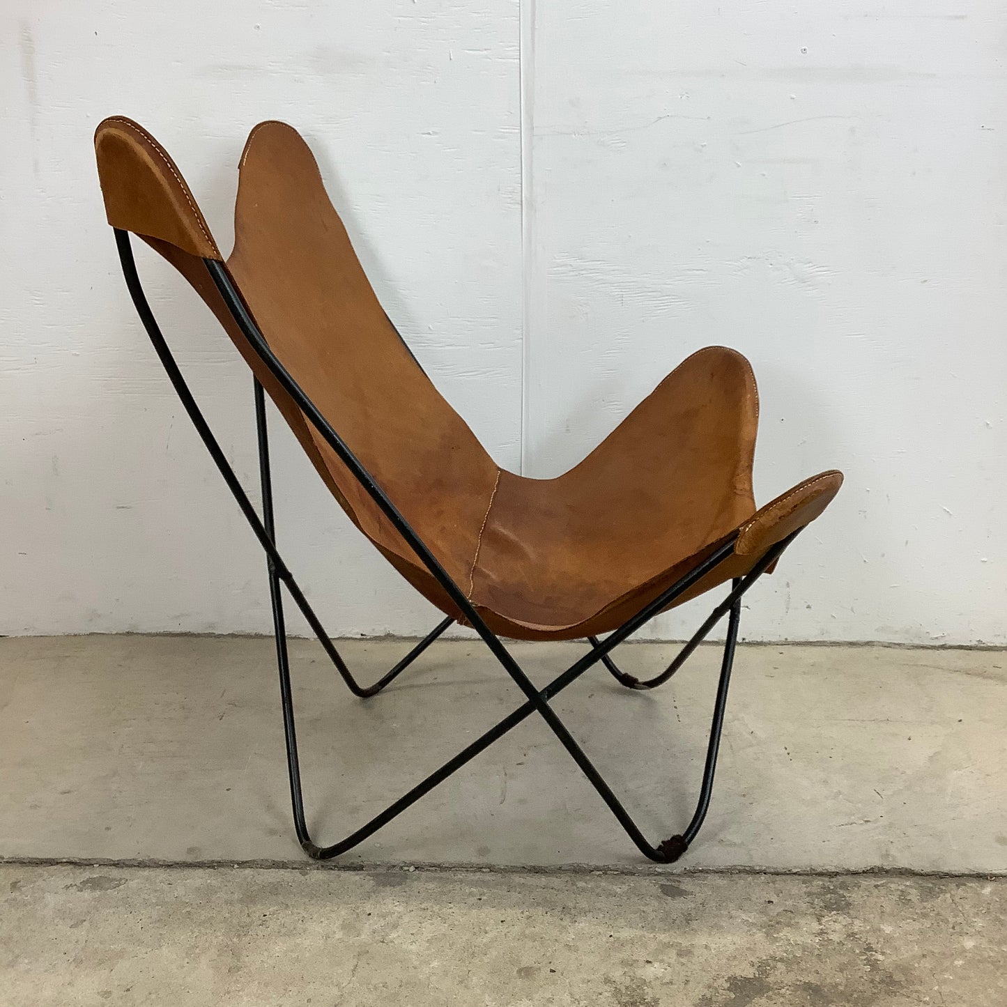 Mid-Century Modern Iron and Leather Butterfly Chair