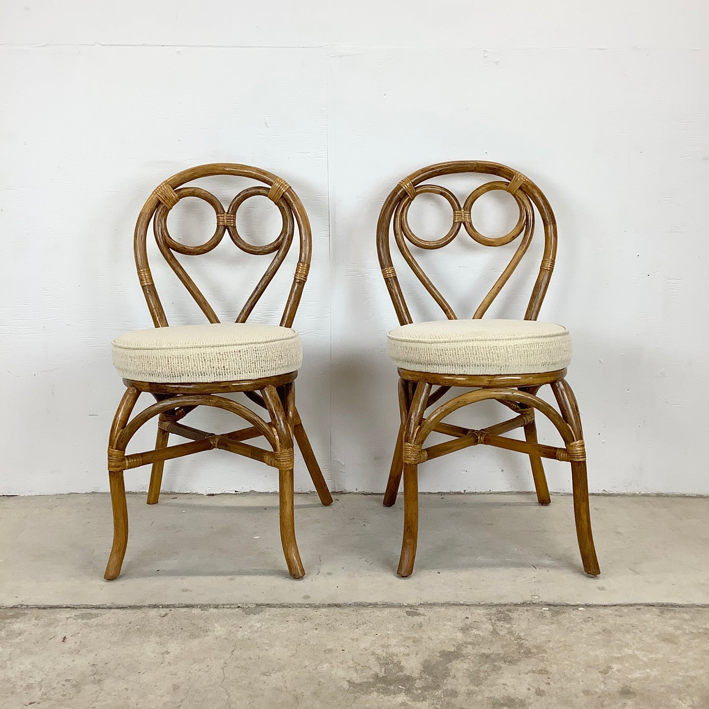Pair Vintage Bamboo Style Dining Chairs