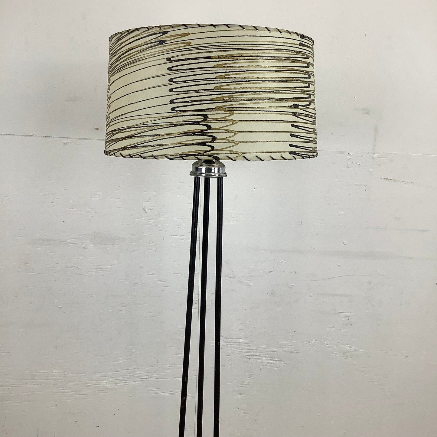 Mid-Century Chrome Floor Lamp With Zebra Style Shade