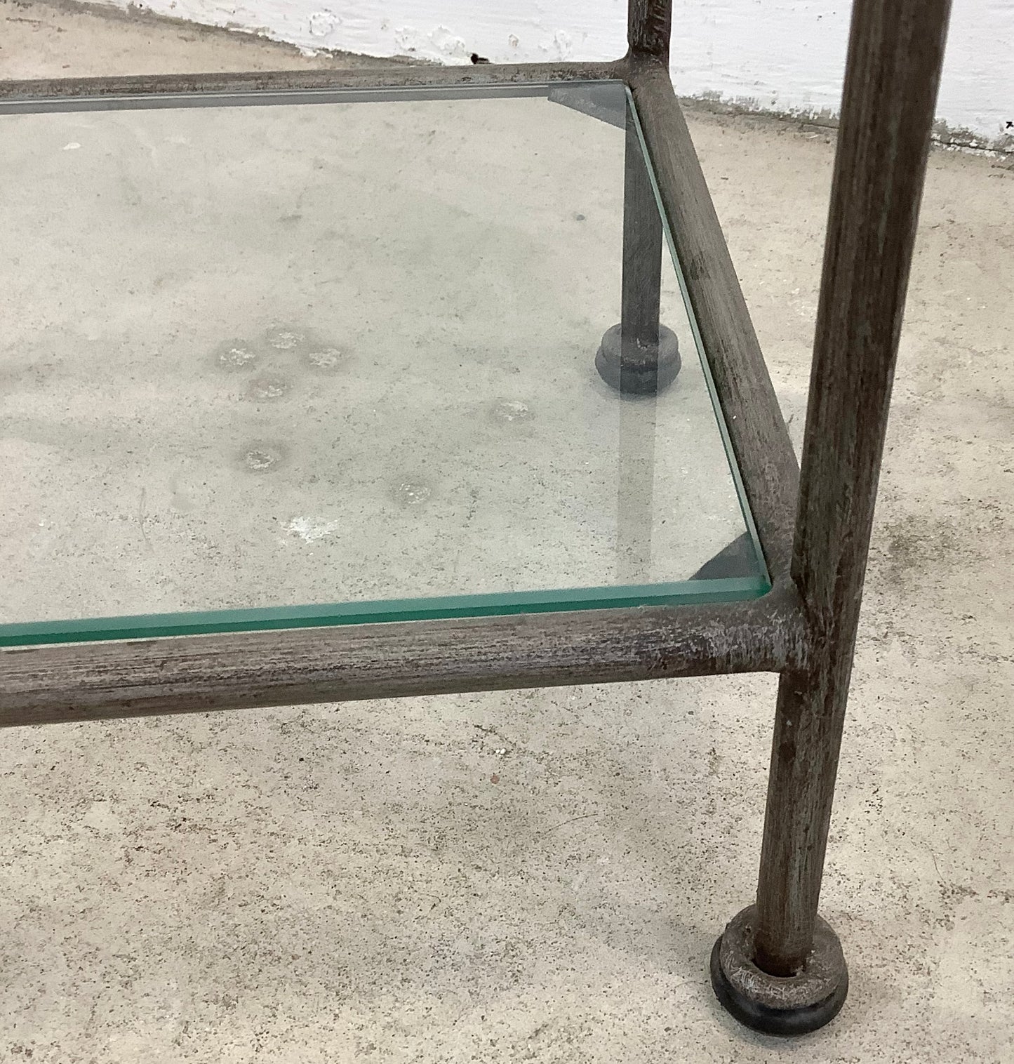 Pair Iron & Glass Modern Pedestal Side Tables-