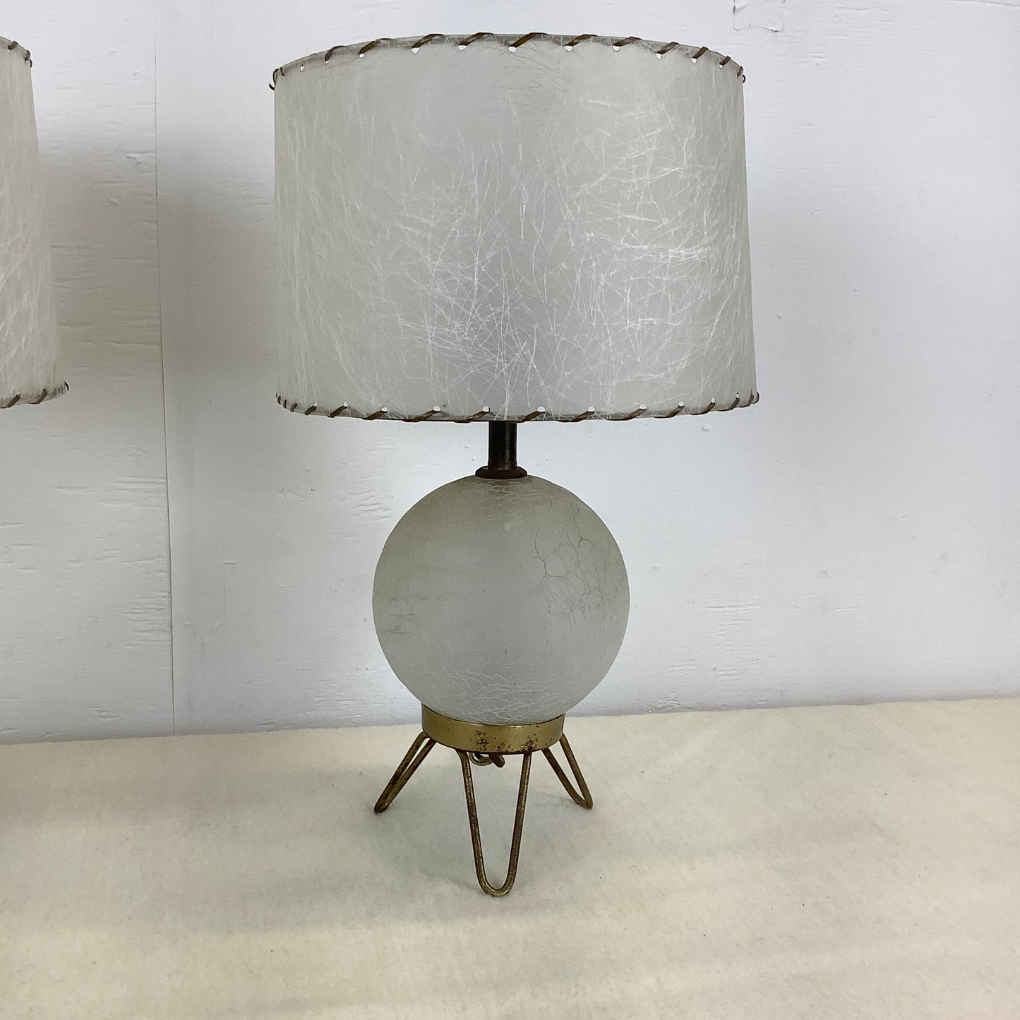 Pair Mid-Century Glass and Brass Table Lamps