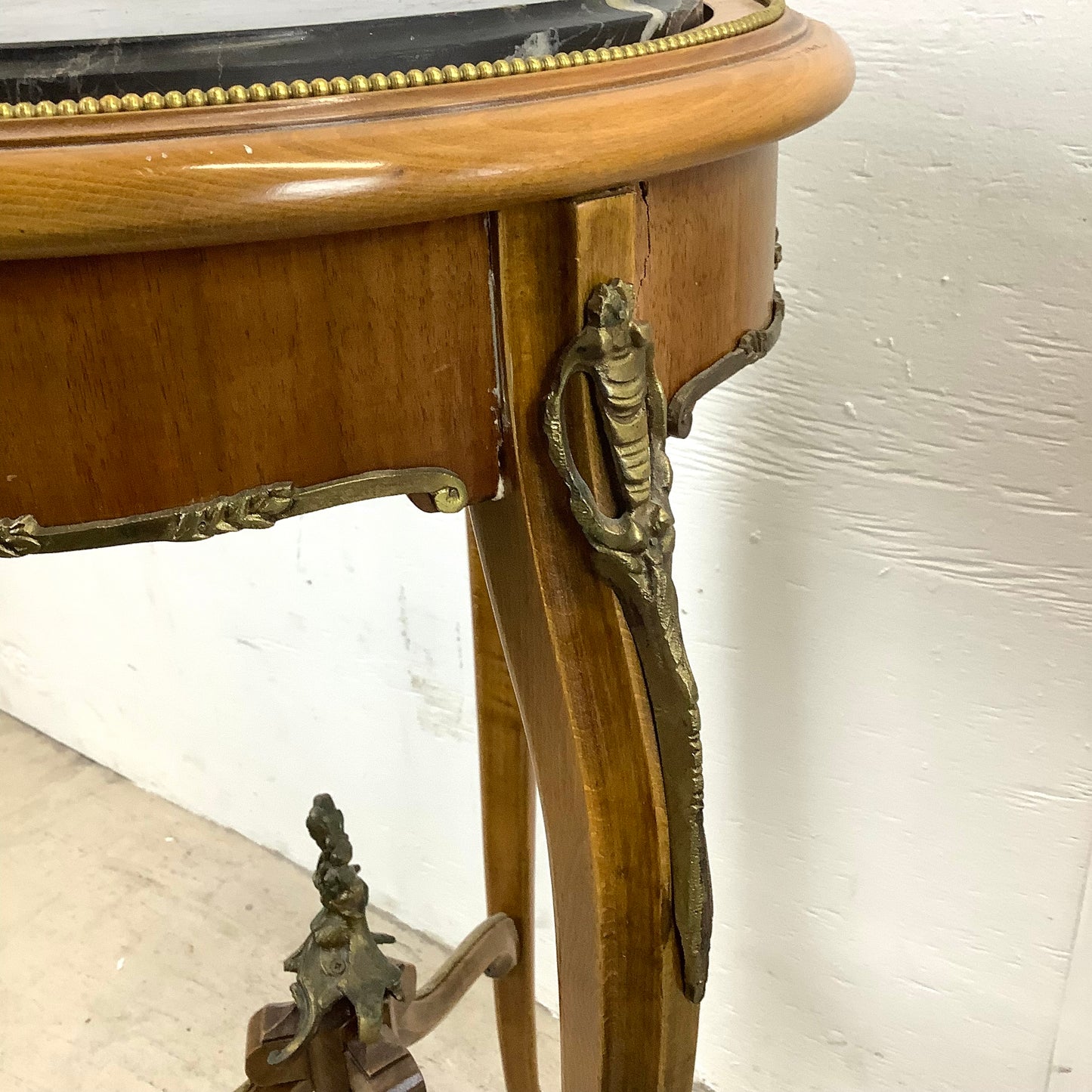 Pair of Vintage Louis XV Style Stone Top Side Tables with Ornate Detail