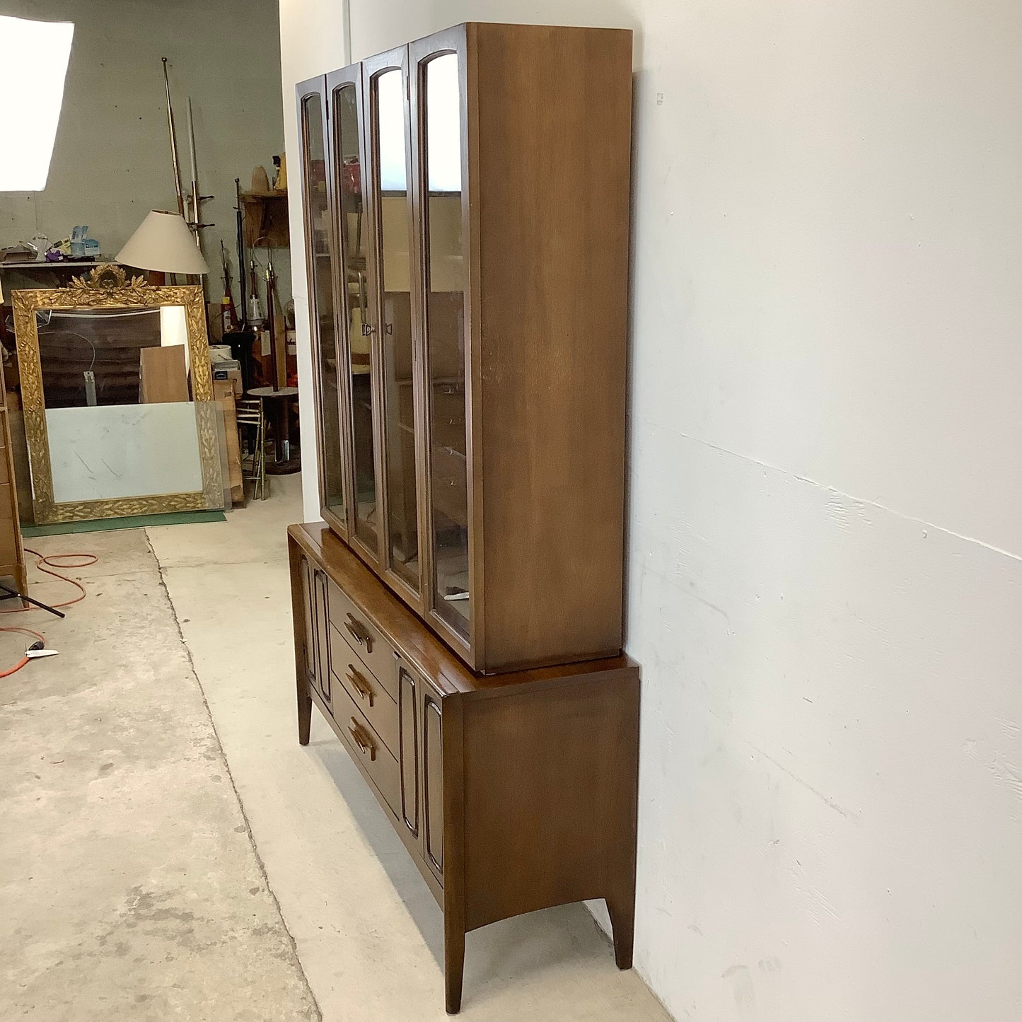 Mid-Century Walnut Sideboard With China Cabinet by Broyhill