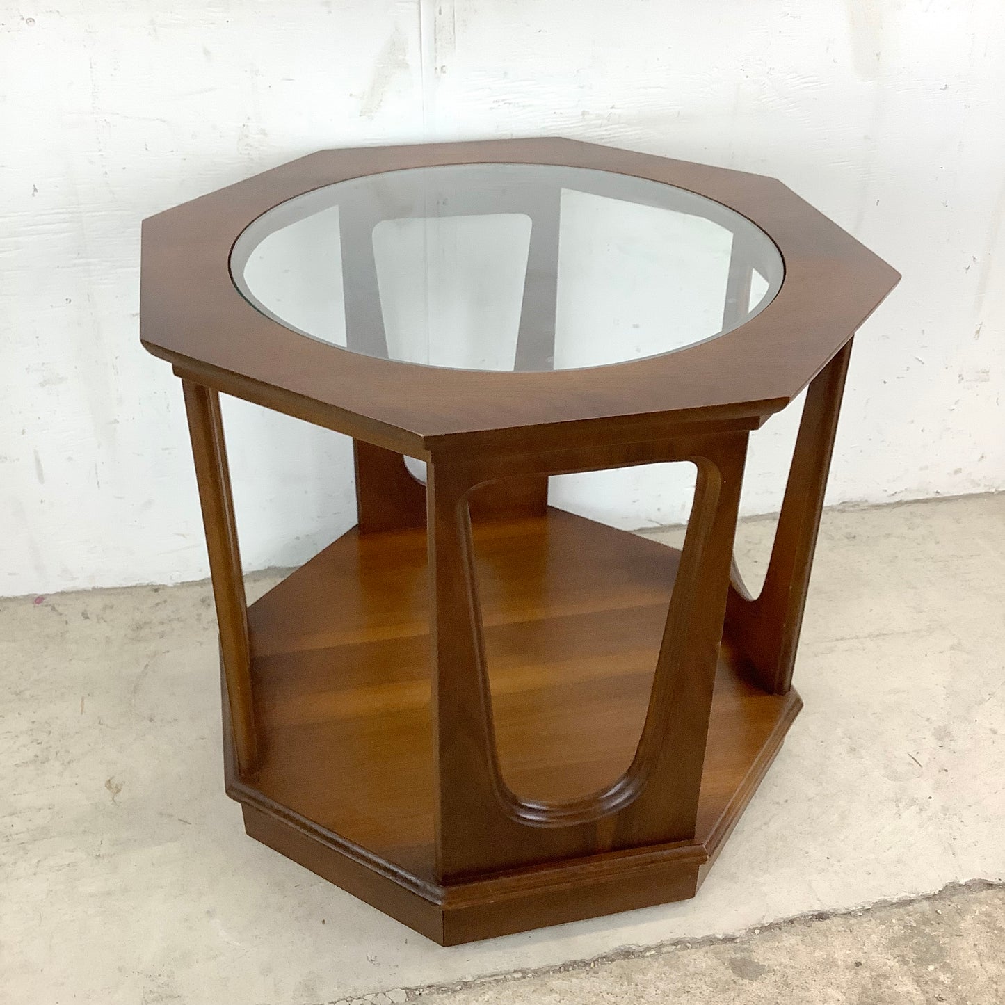 Mid-Century Walnut Side Table With Glass Top
