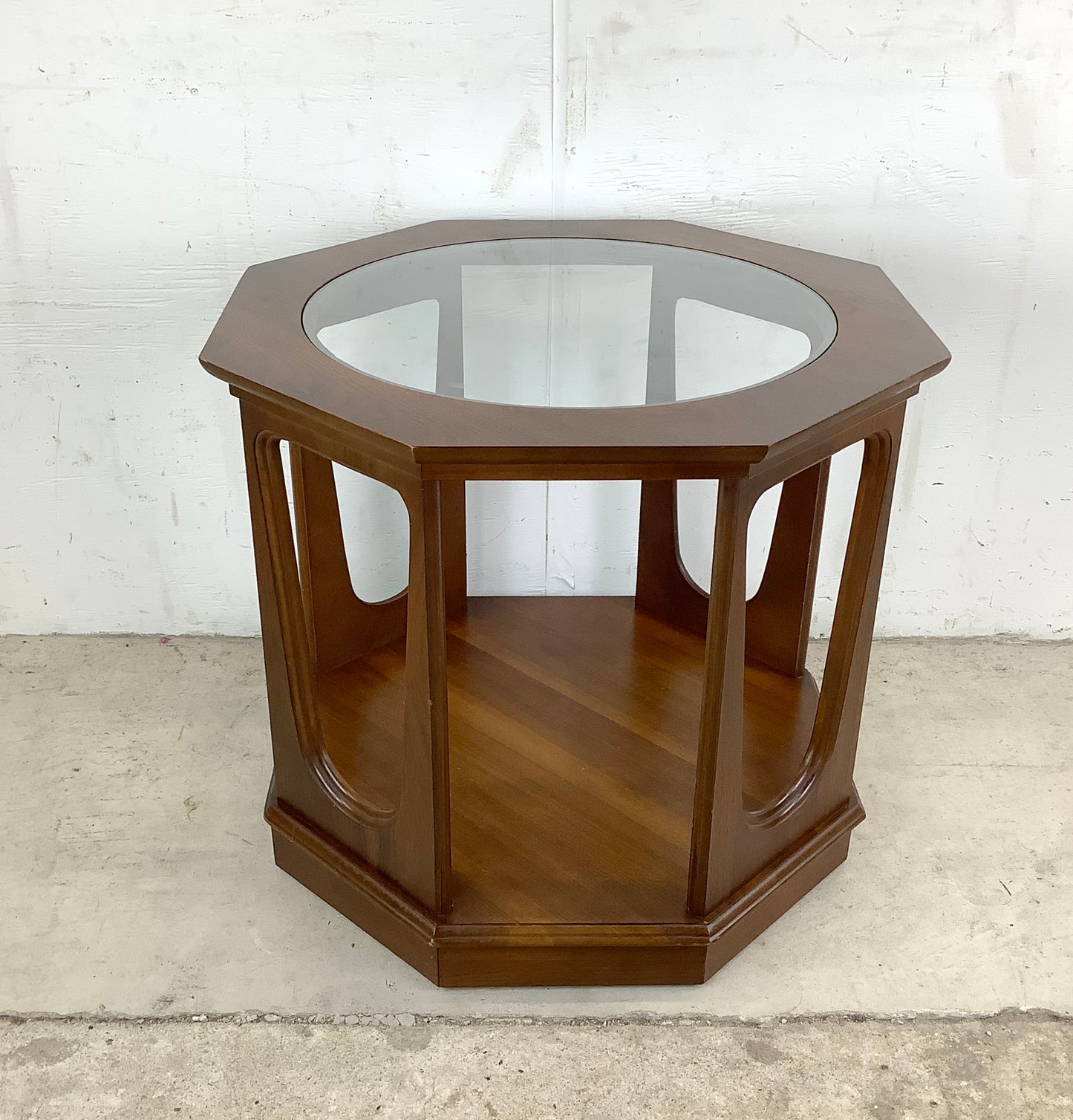 Mid-Century Walnut Side Table With Glass Top