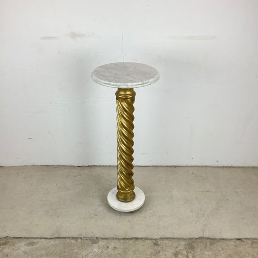 Vintage Marble Top Giltwood Display Pedestal