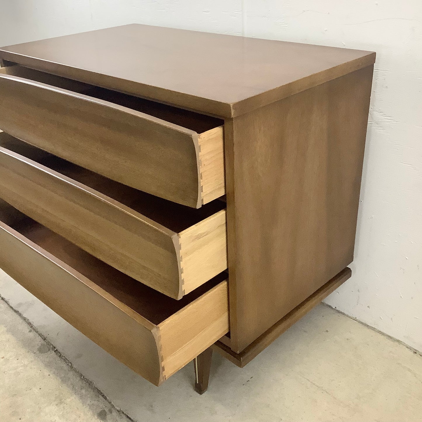 Mid-Century Walnut Finish Three Drawer Dresser