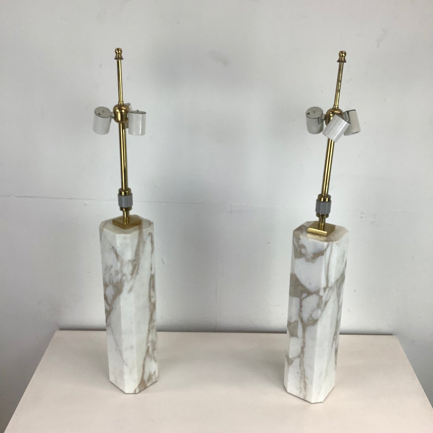 Pair Mid-Century Marble Table Lamps