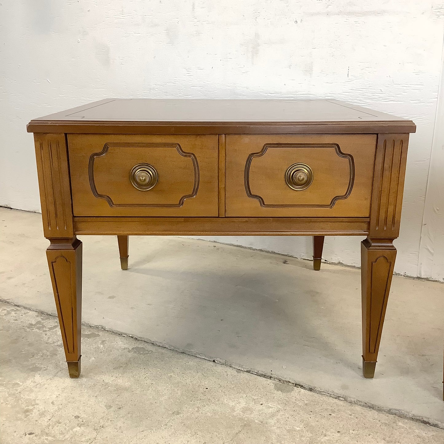 Pair Vintage End Tables With Decorative Drawer Fronts