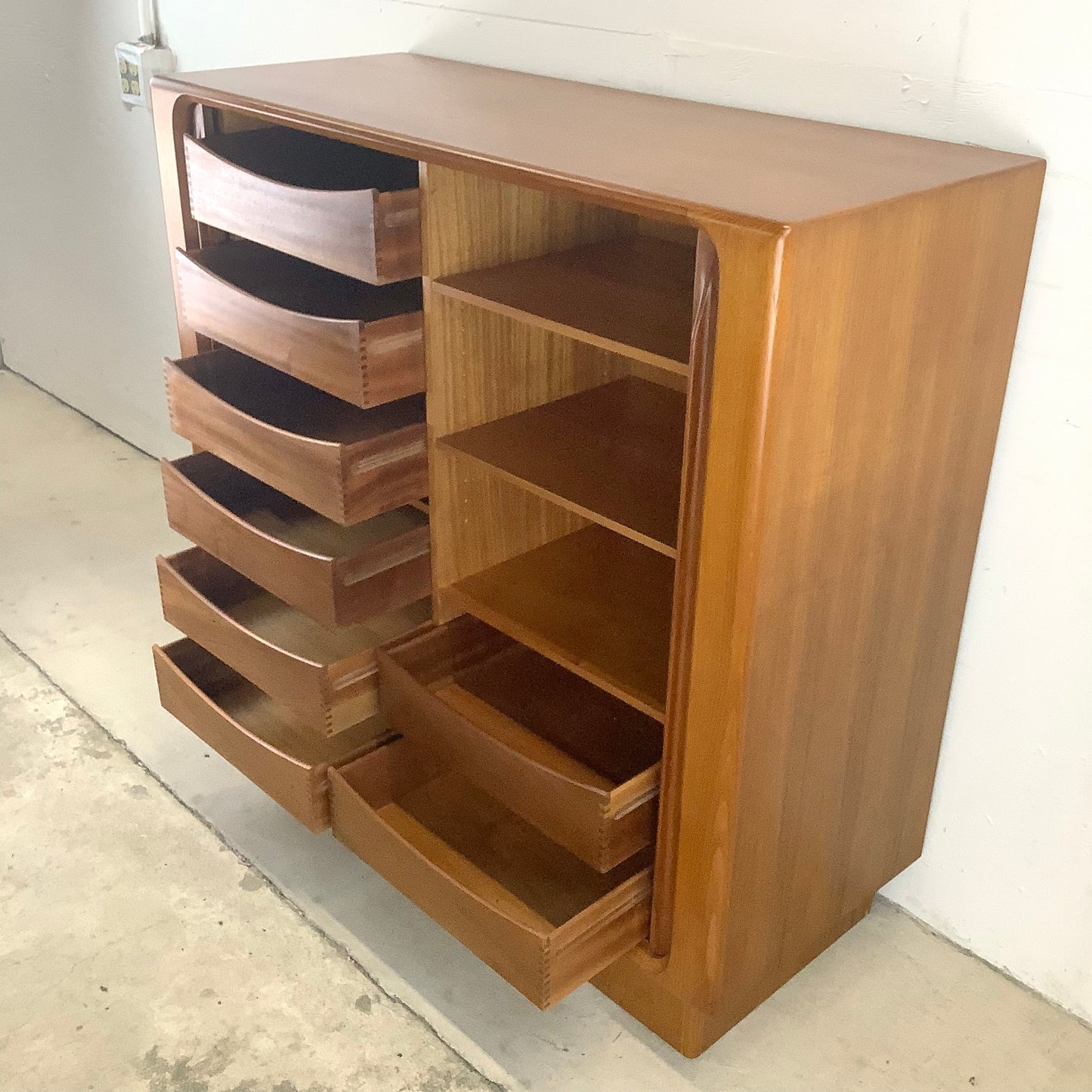 Scandinavian Modern Teak Armoire with Tambour Style Doors