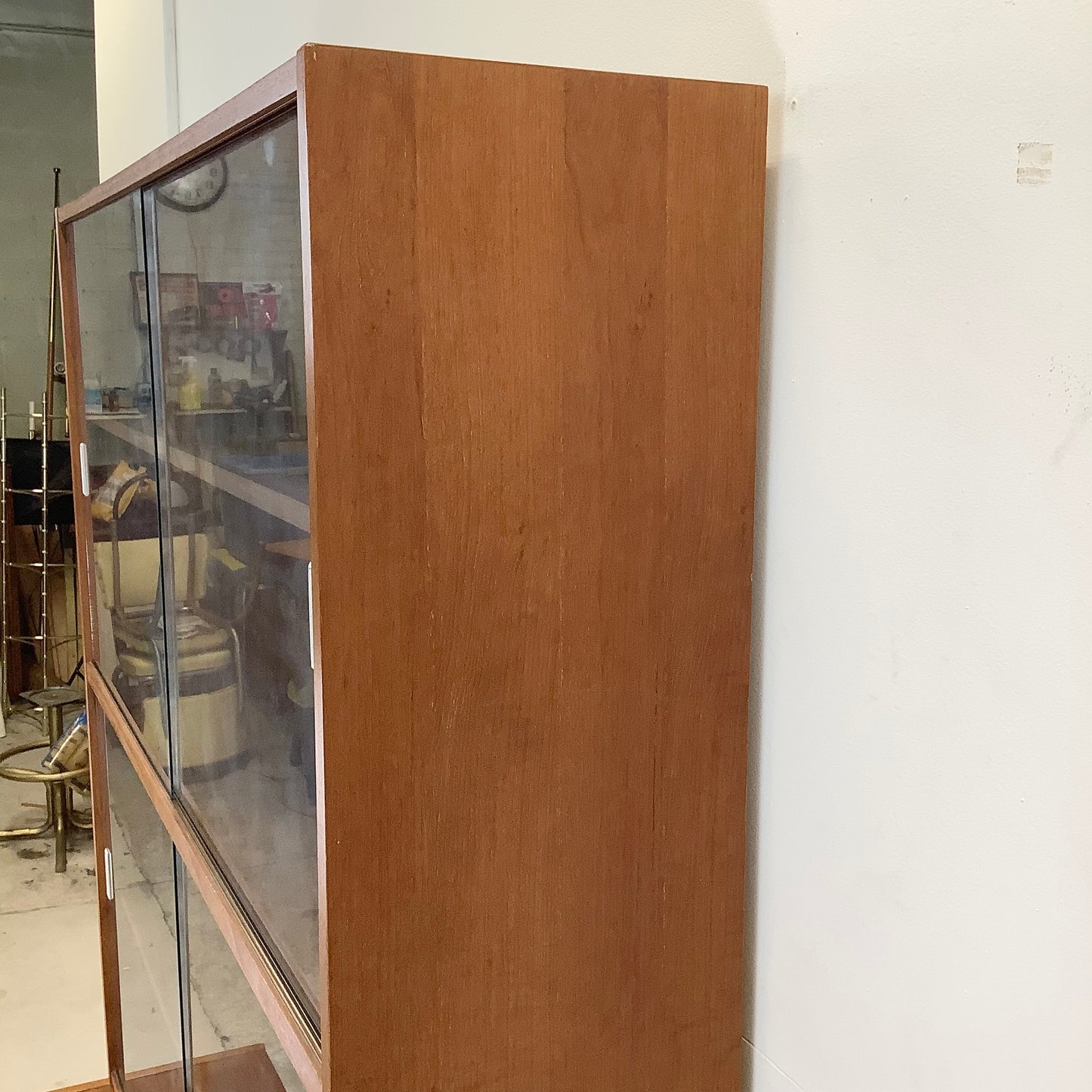 Vintage Modern Teak Bookcase With Cabinet and Sliding Glass Doors