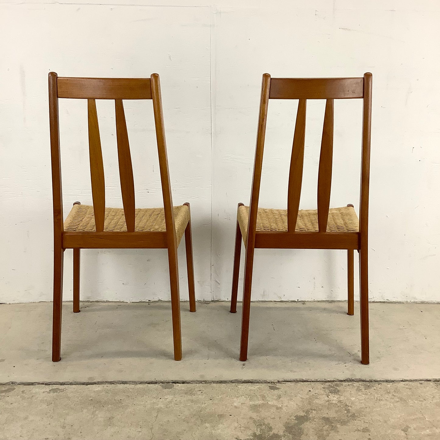 Danish Modern Teak Rope Seat Dining Chairs- Pair