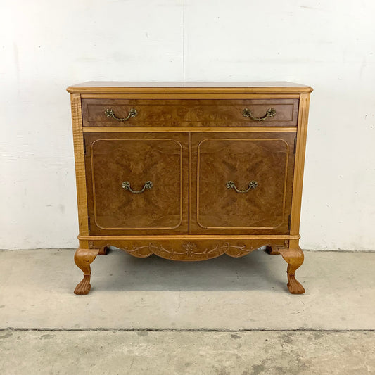 Vintage Burl Walnut Commode Cabinet- Queen Anne Style