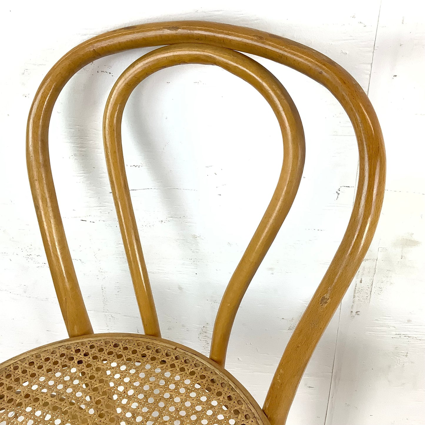 Pair Vintage Modern Cane Seat Barstools