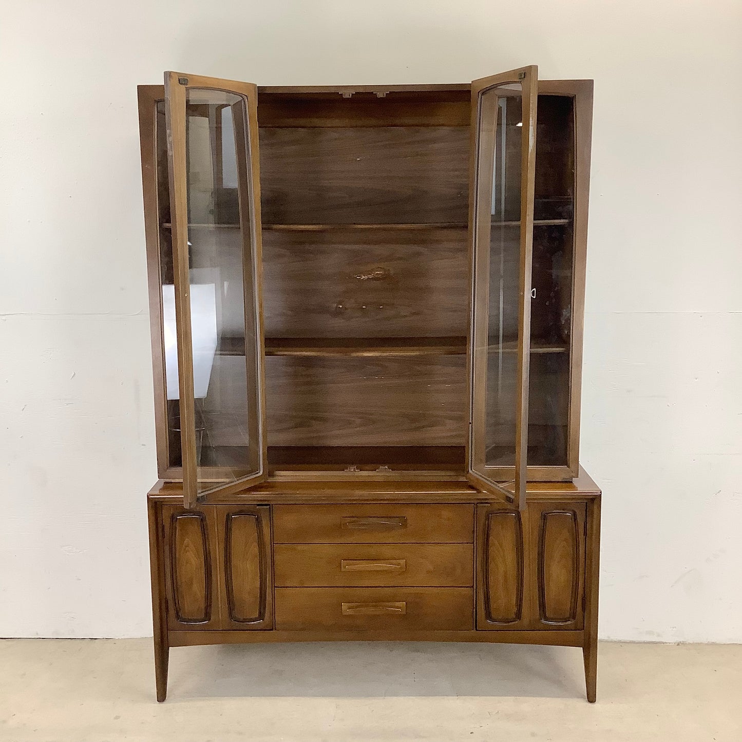 Mid-Century Walnut Sideboard With China Cabinet by Broyhill