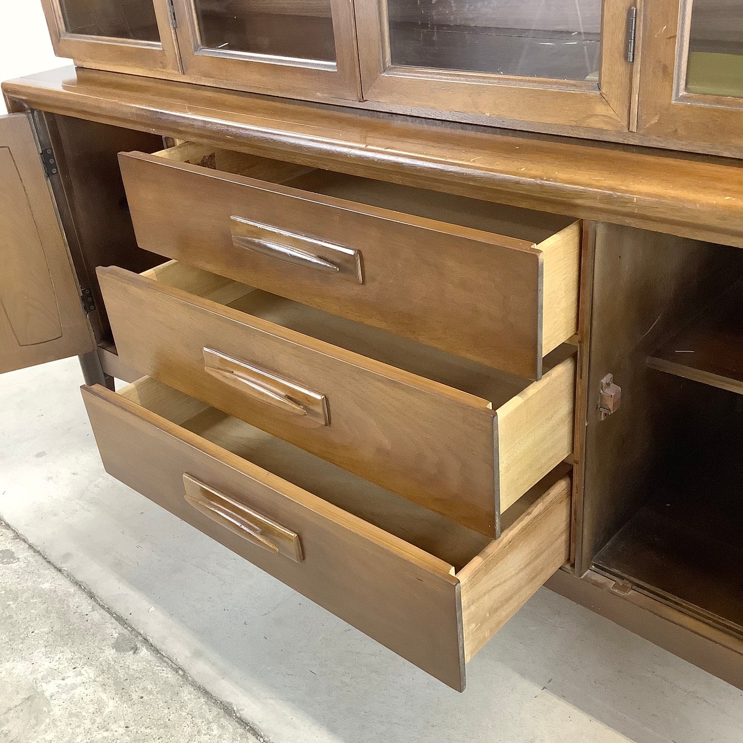 Mid-Century Walnut Sideboard With China Cabinet by Broyhill