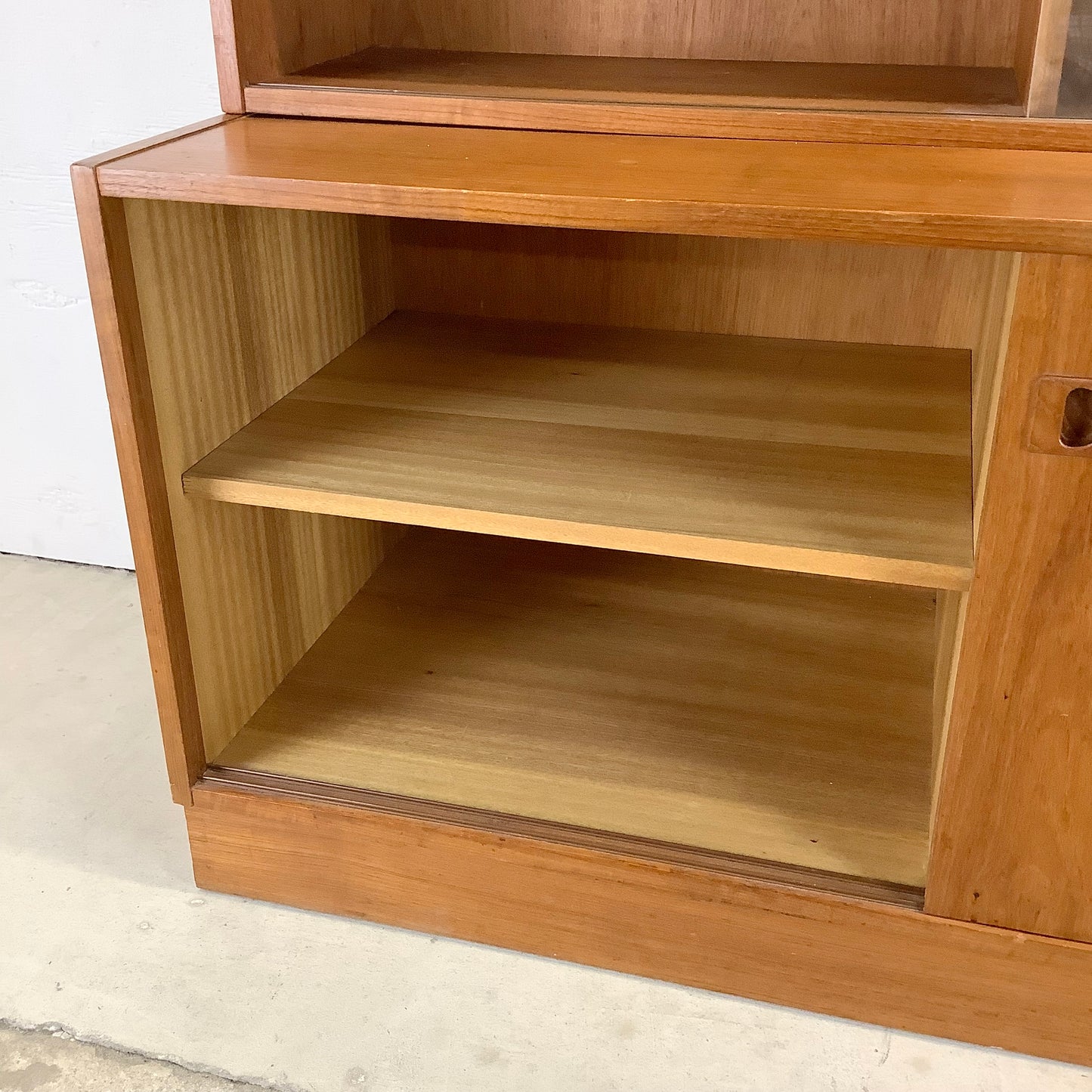 Vintage Modern Teak Bookcase With Cabinet and Sliding Glass Doors