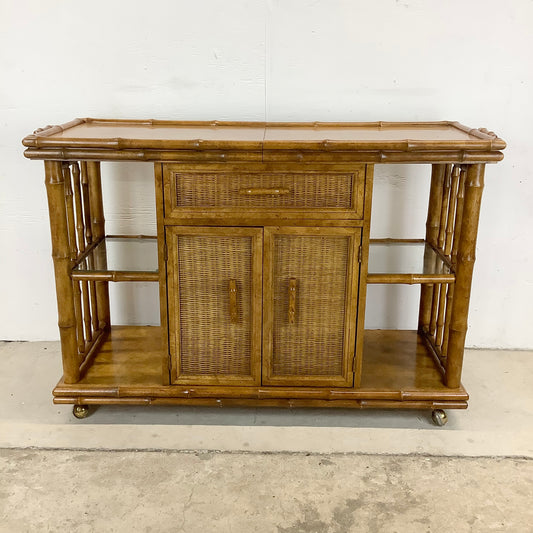 Vintage Boho Modern Bamboo Style Bar Cart by American of Martinsville