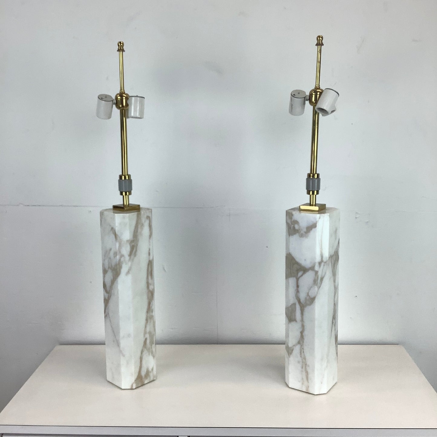 Pair Mid-Century Marble Table Lamps