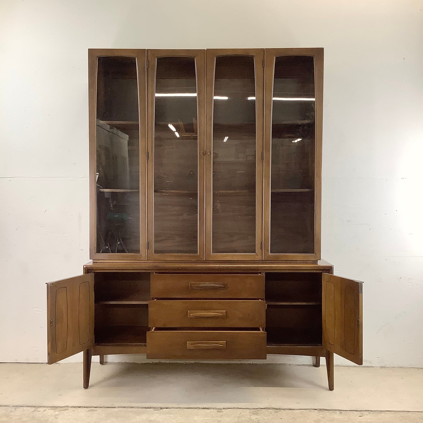 Mid-Century Walnut Sideboard With China Cabinet by Broyhill