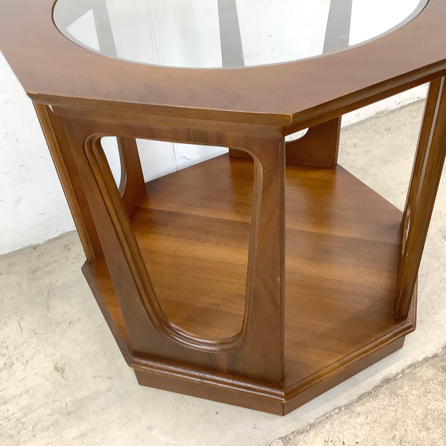 Mid-Century Walnut Side Table With Glass Top