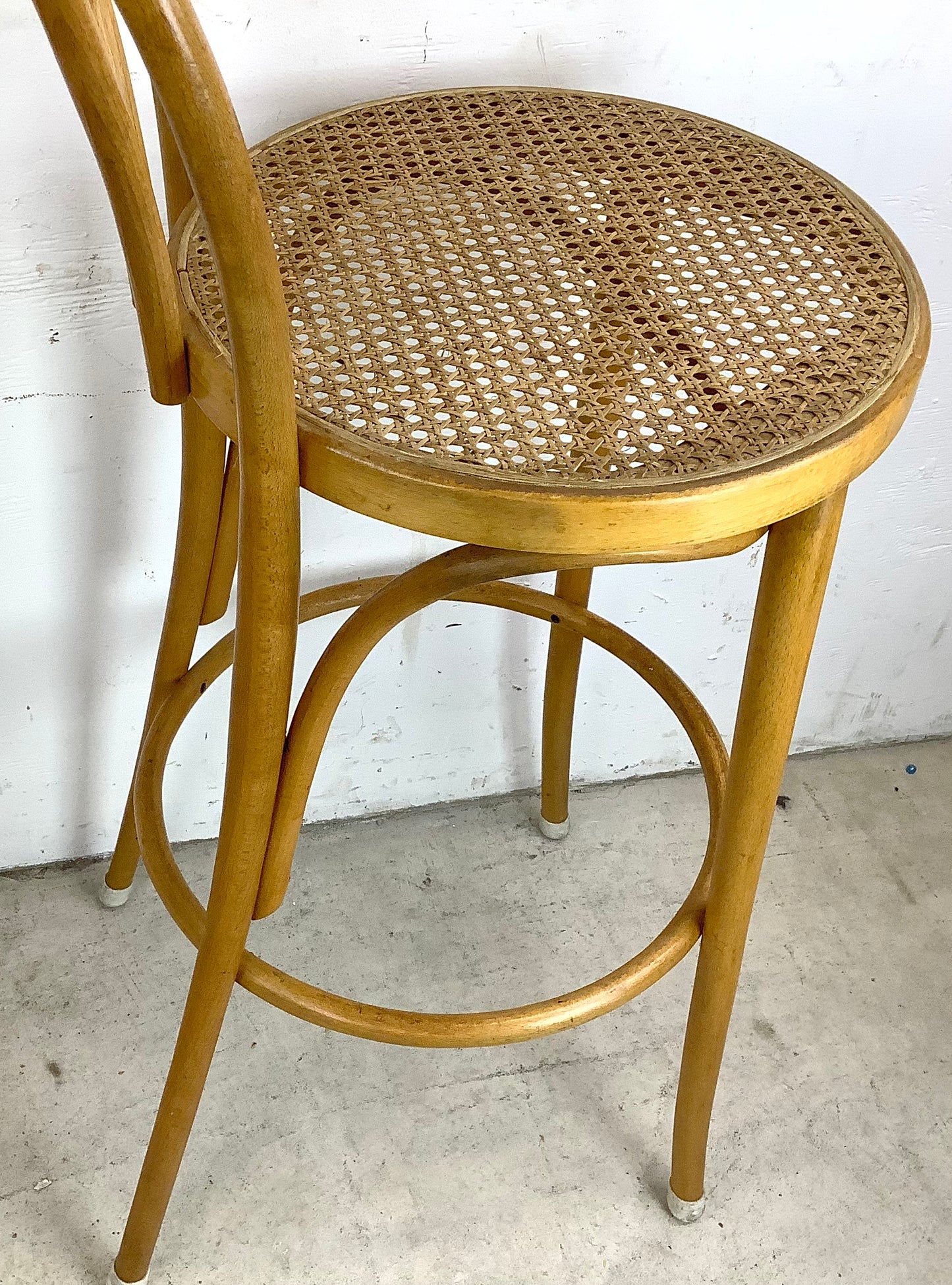 Pair Vintage Modern Cane Seat Barstools