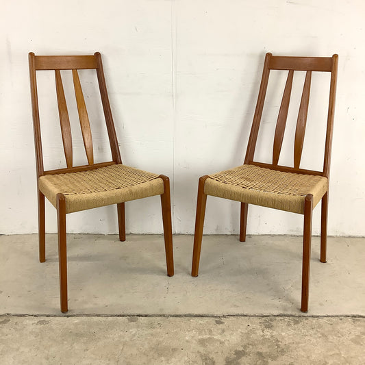 Danish Modern Teak Rope Seat Dining Chairs- Pair