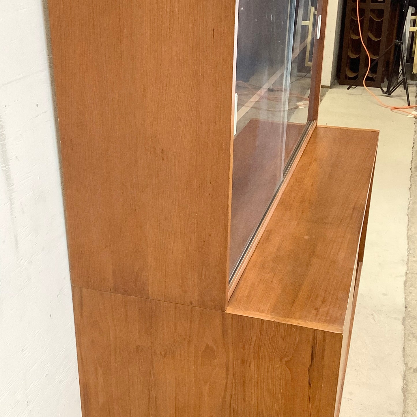 Vintage Modern Teak Bookcase With Cabinet and Sliding Glass Doors
