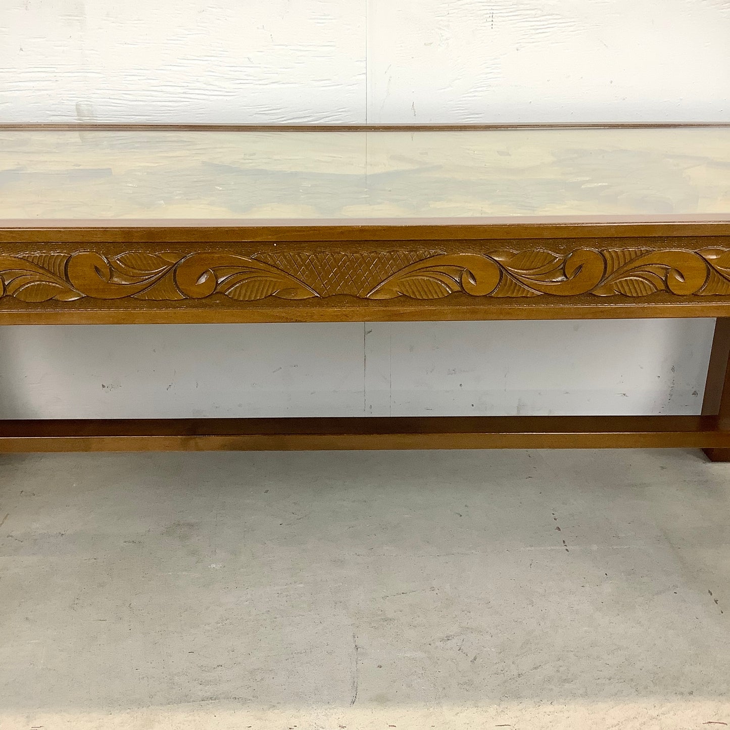 Vintage Handcarved Decorator Coffee Table With Glass Top