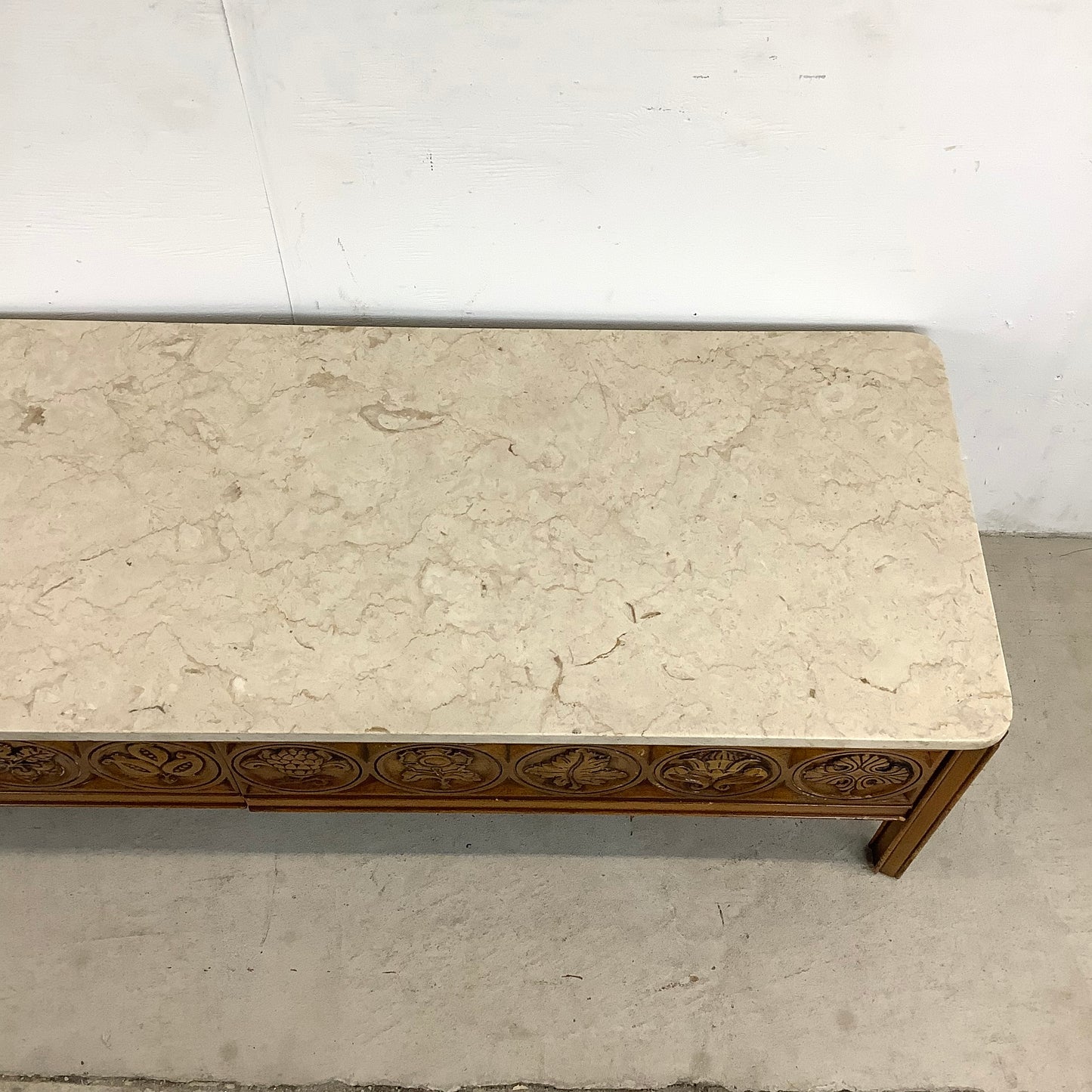 Vintage Storage Coffee Table With Stone Top