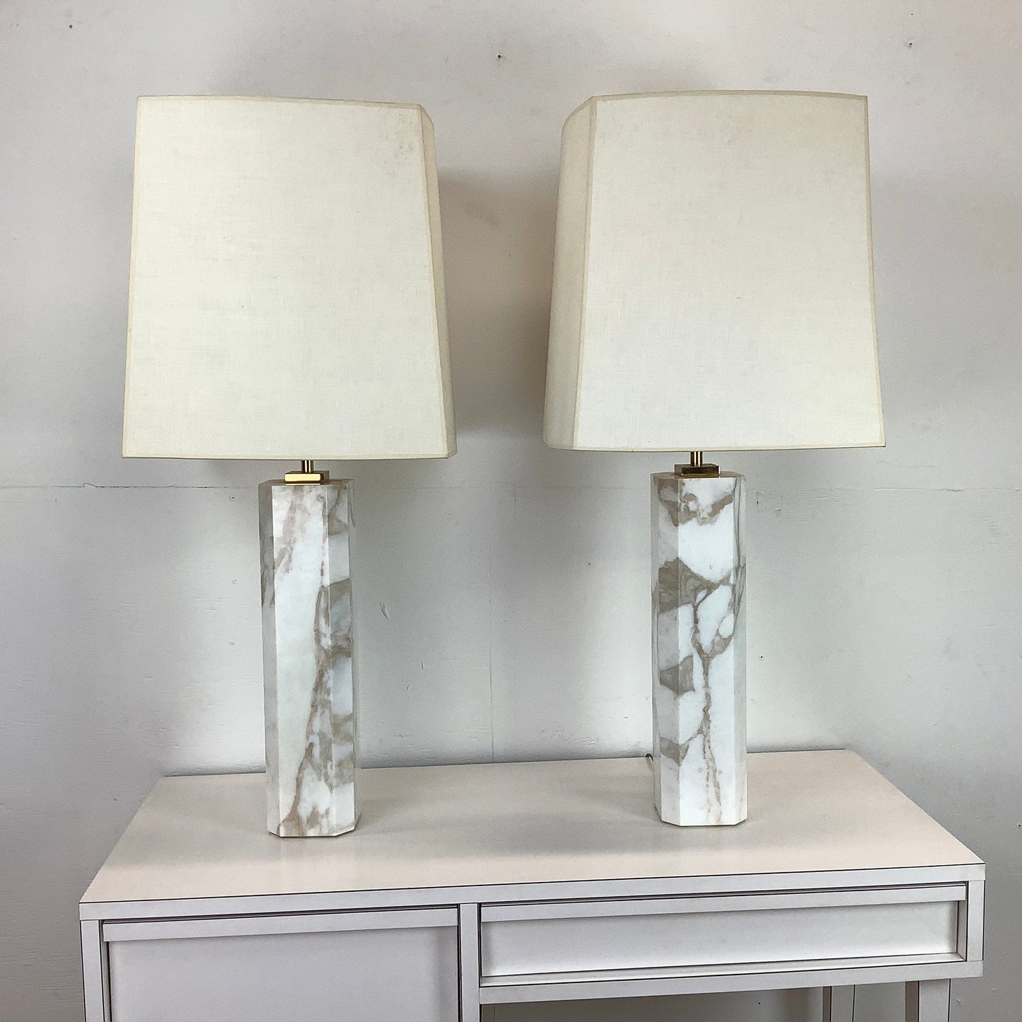 Pair Mid-Century Marble Table Lamps