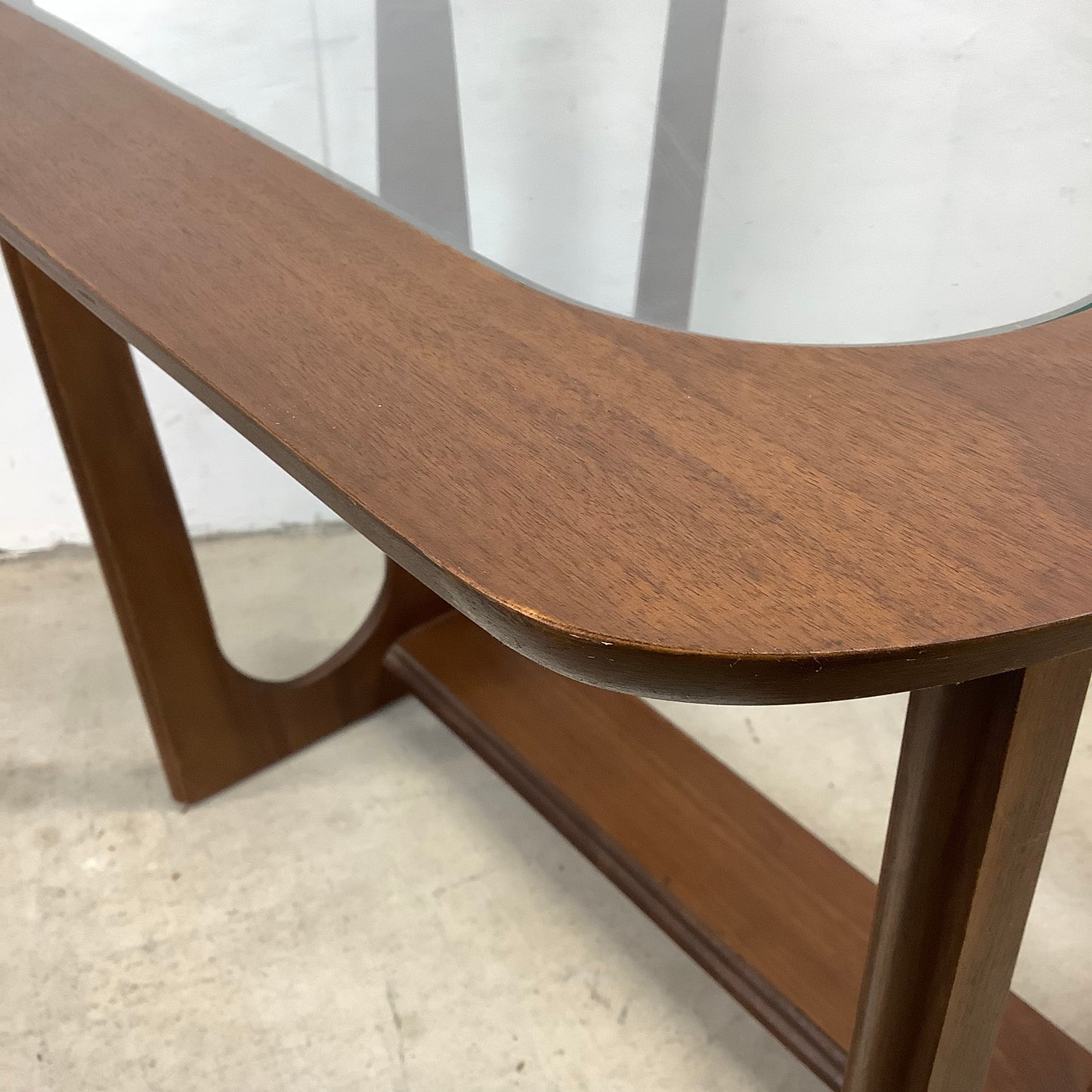 Vintage Modern Walnut Side Table With Glass Top