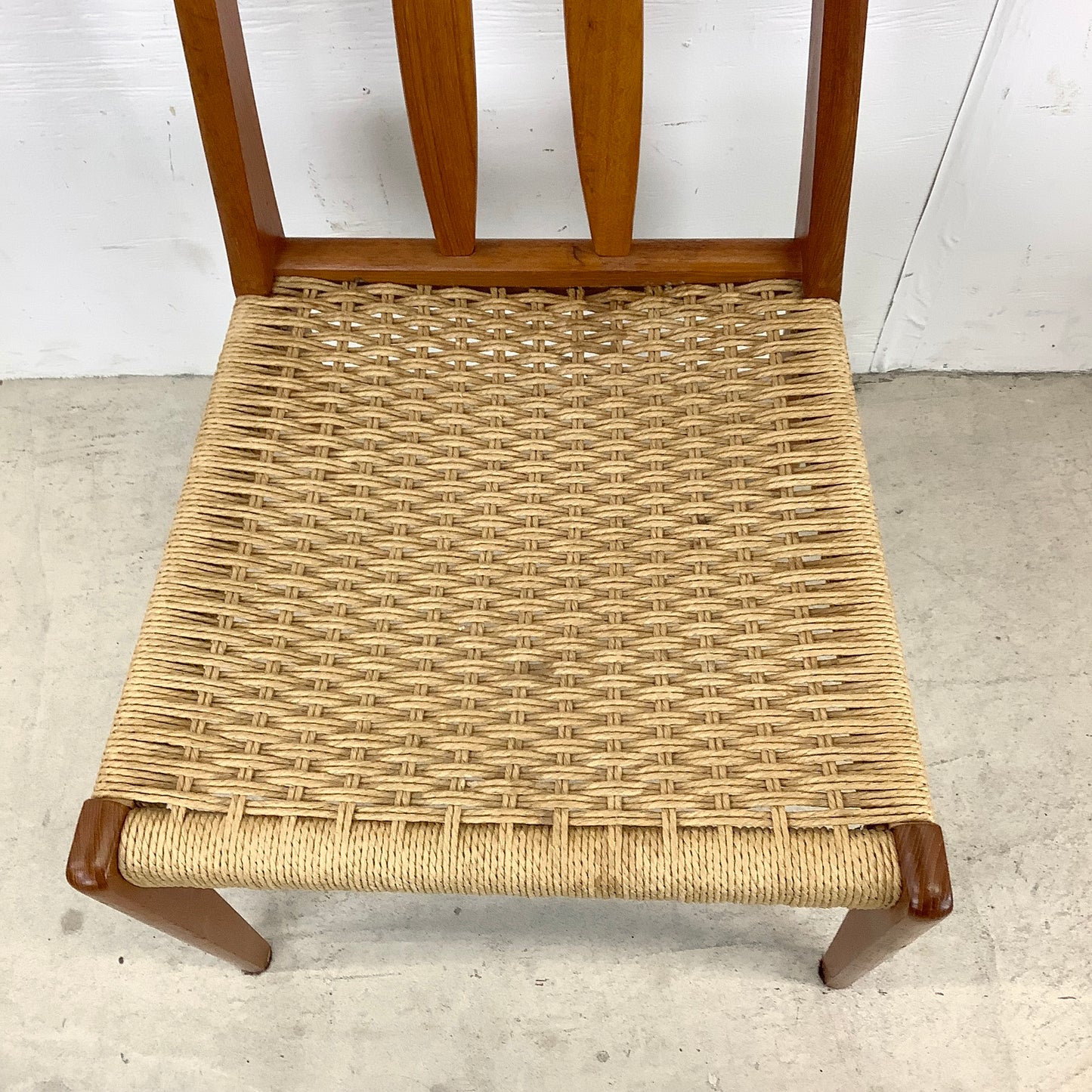 Danish Modern Teak Rope Seat Dining Chairs- Pair