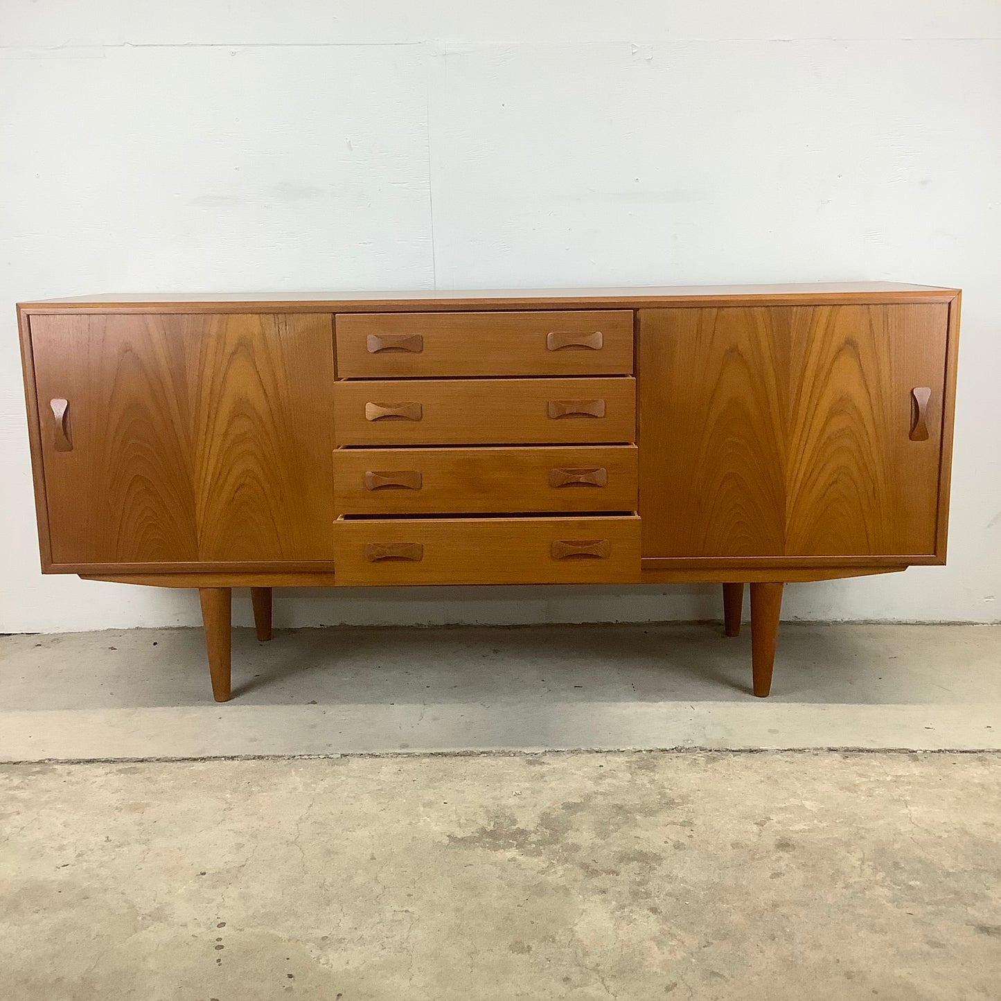 Scandinavian Modern Teak Sideboard With Display Topper