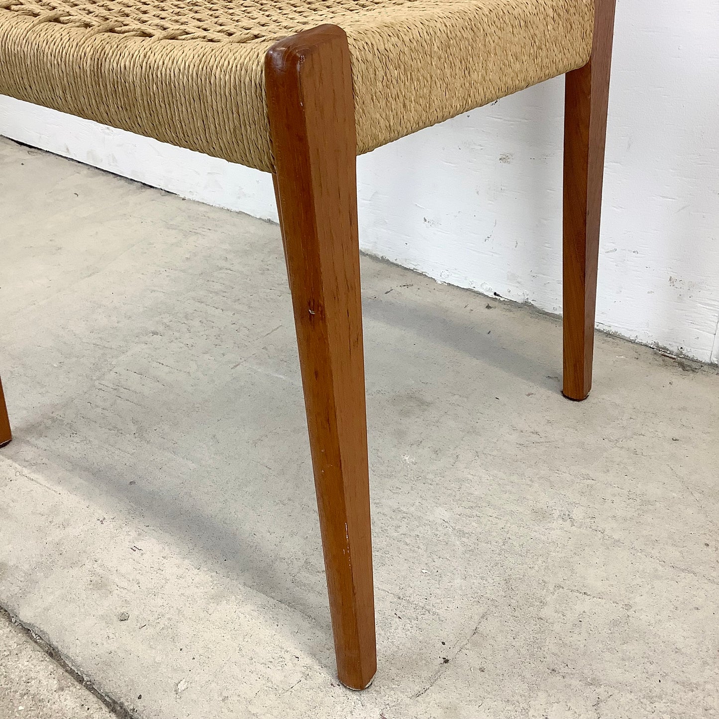 Danish Modern Teak Rope Seat Dining Chairs- Pair