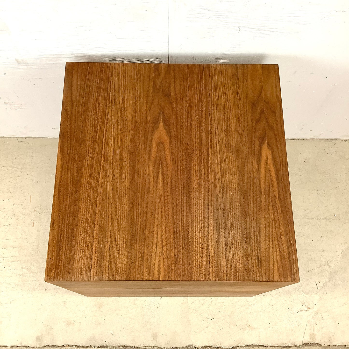 Mid-Century Walnut Finish Cube End Table