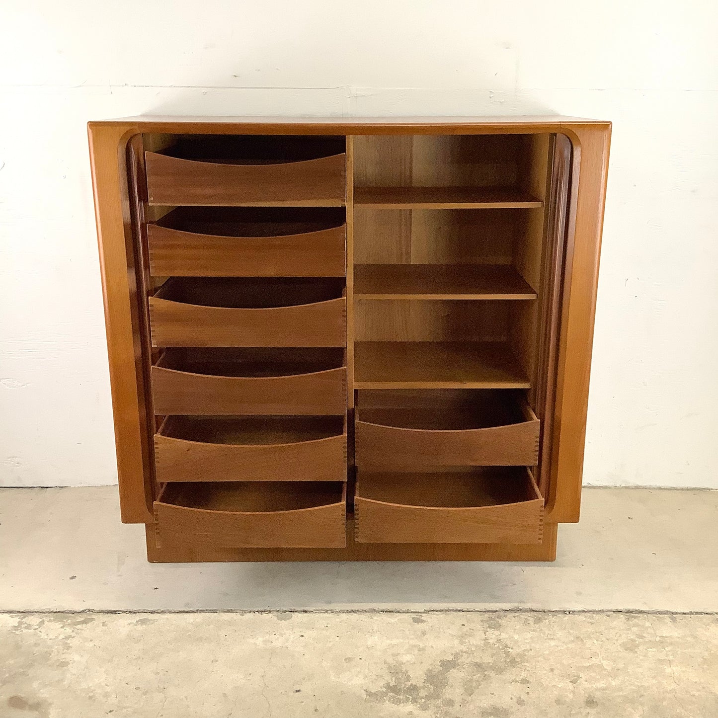 Scandinavian Modern Teak Armoire with Tambour Style Doors