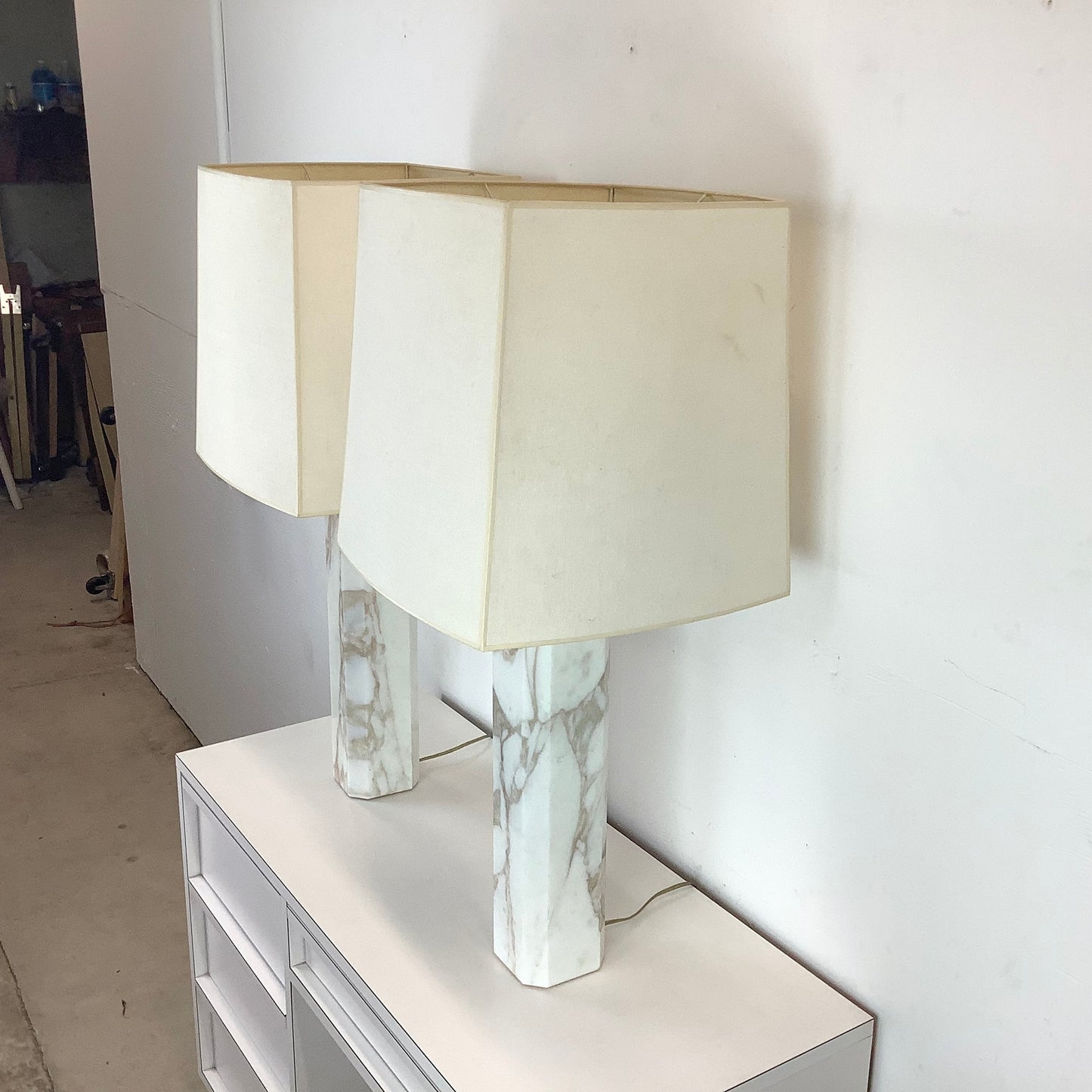 Pair Mid-Century Marble Table Lamps