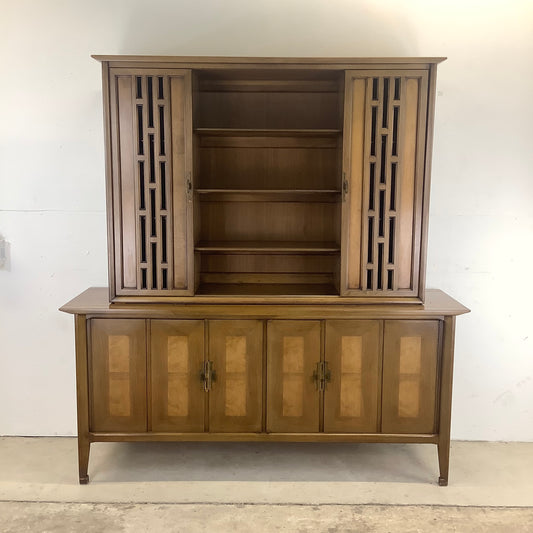 Mid-Century Sideboard with China Cabinet Display Topper- White Furniture