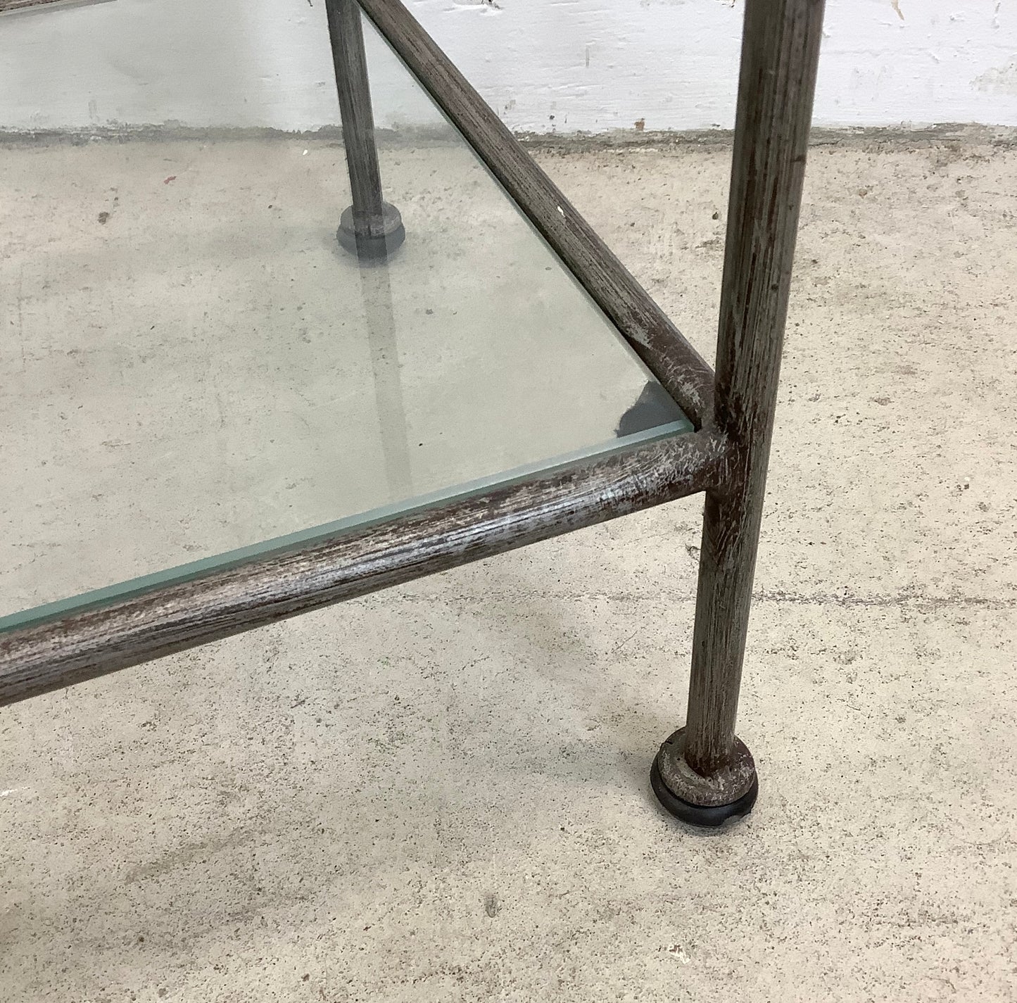 Pair Iron & Glass Modern Pedestal Side Tables-