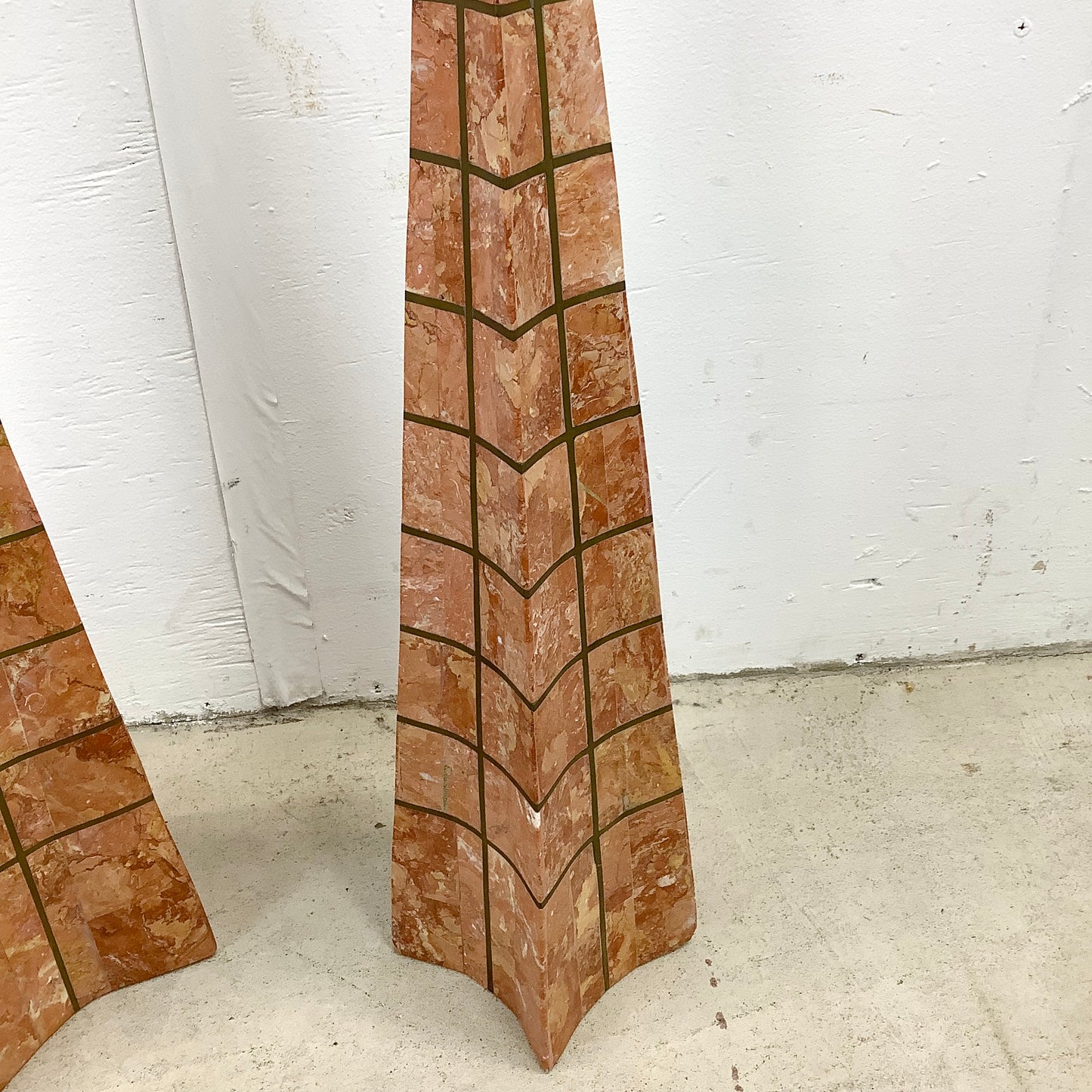 Casa Bique Blush Marble and Brass Obelisks Attr. Robert Marcius- Pair
