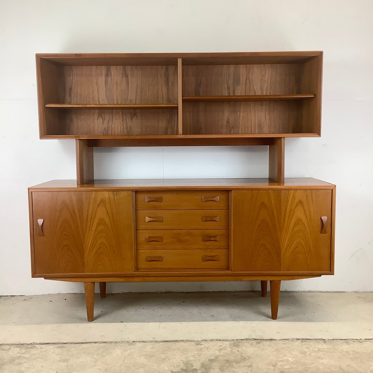 Scandinavian Modern Teak Sideboard With Display Topper