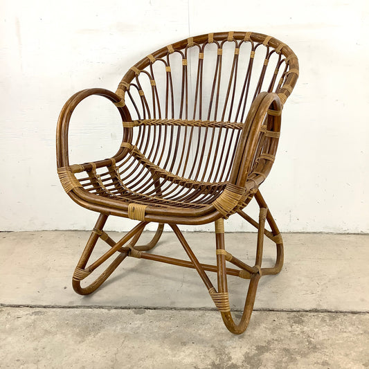 Vintage Modern Boho Chic Bamboo Rattan Armchair
