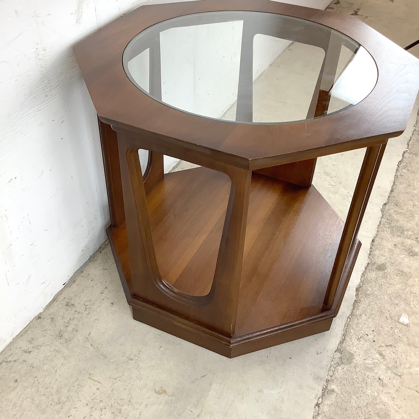 Mid-Century Walnut Side Table With Glass Top