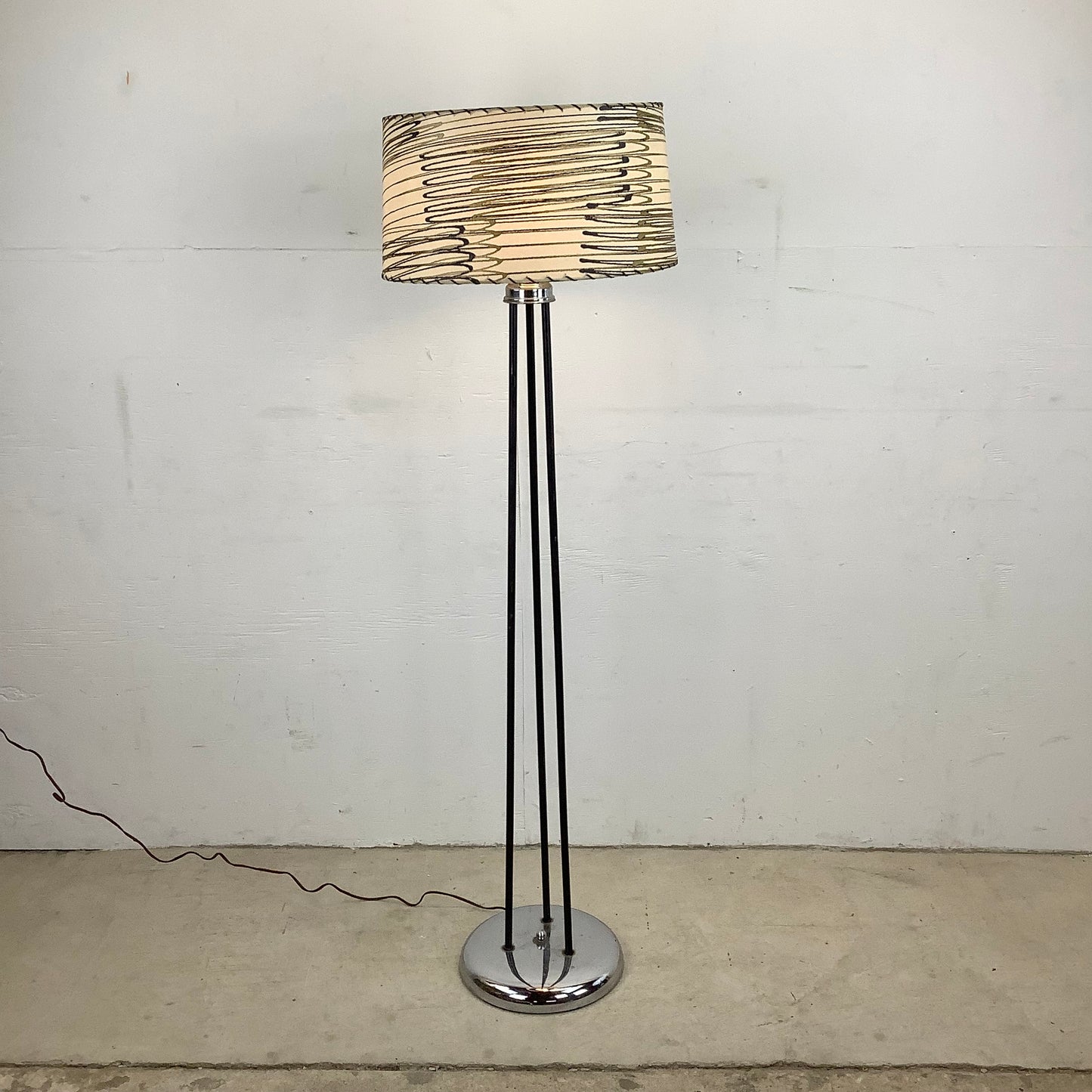 Mid-Century Chrome Floor Lamp With Zebra Style Shade