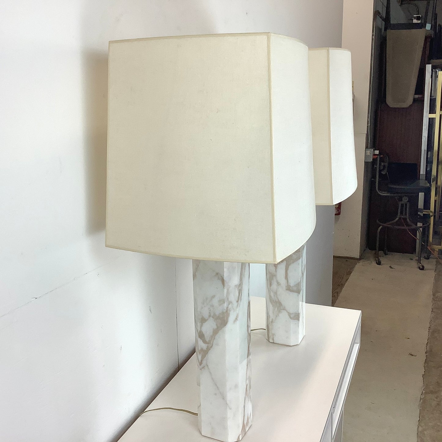 Pair Mid-Century Marble Table Lamps