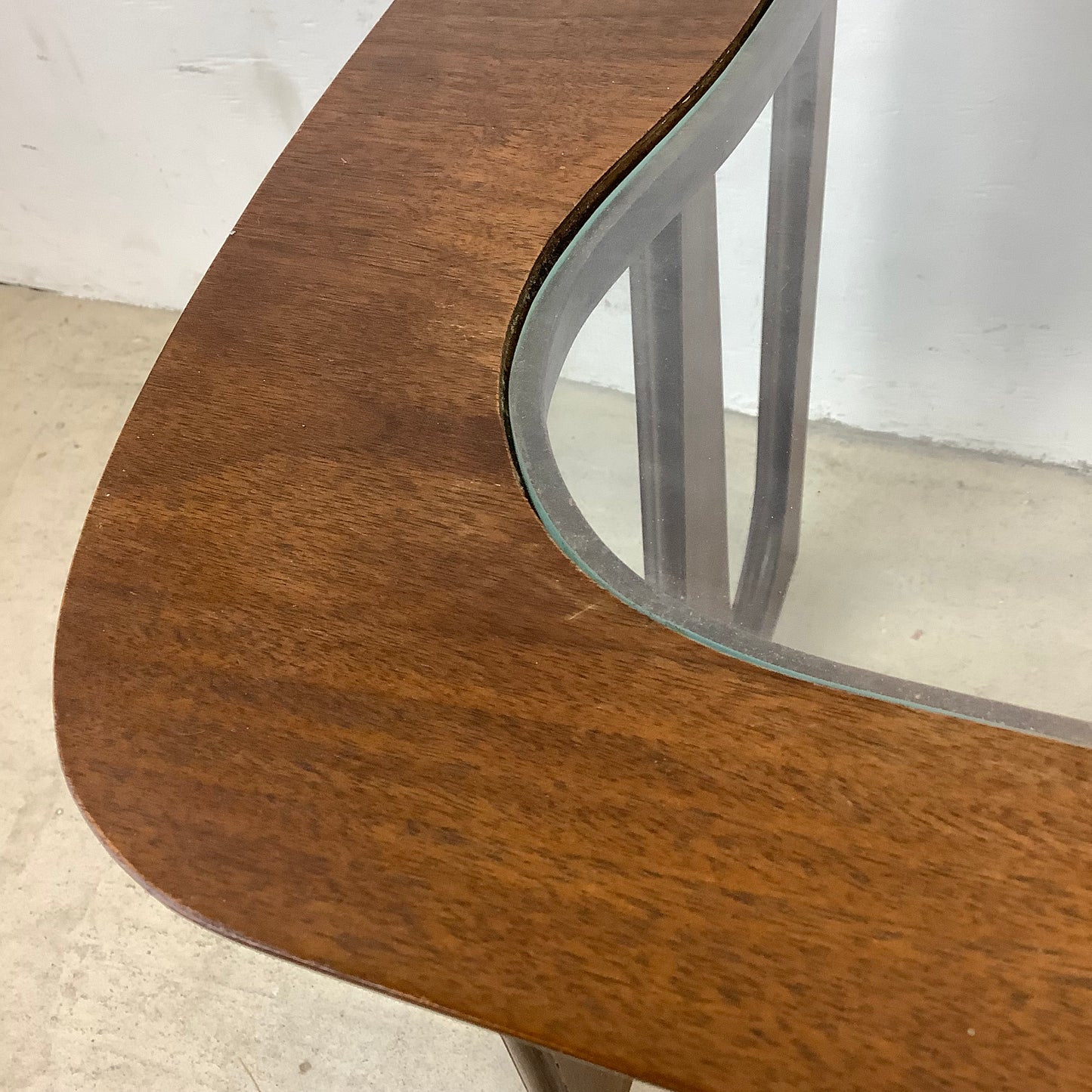 Vintage Modern Walnut Side Table With Glass Top