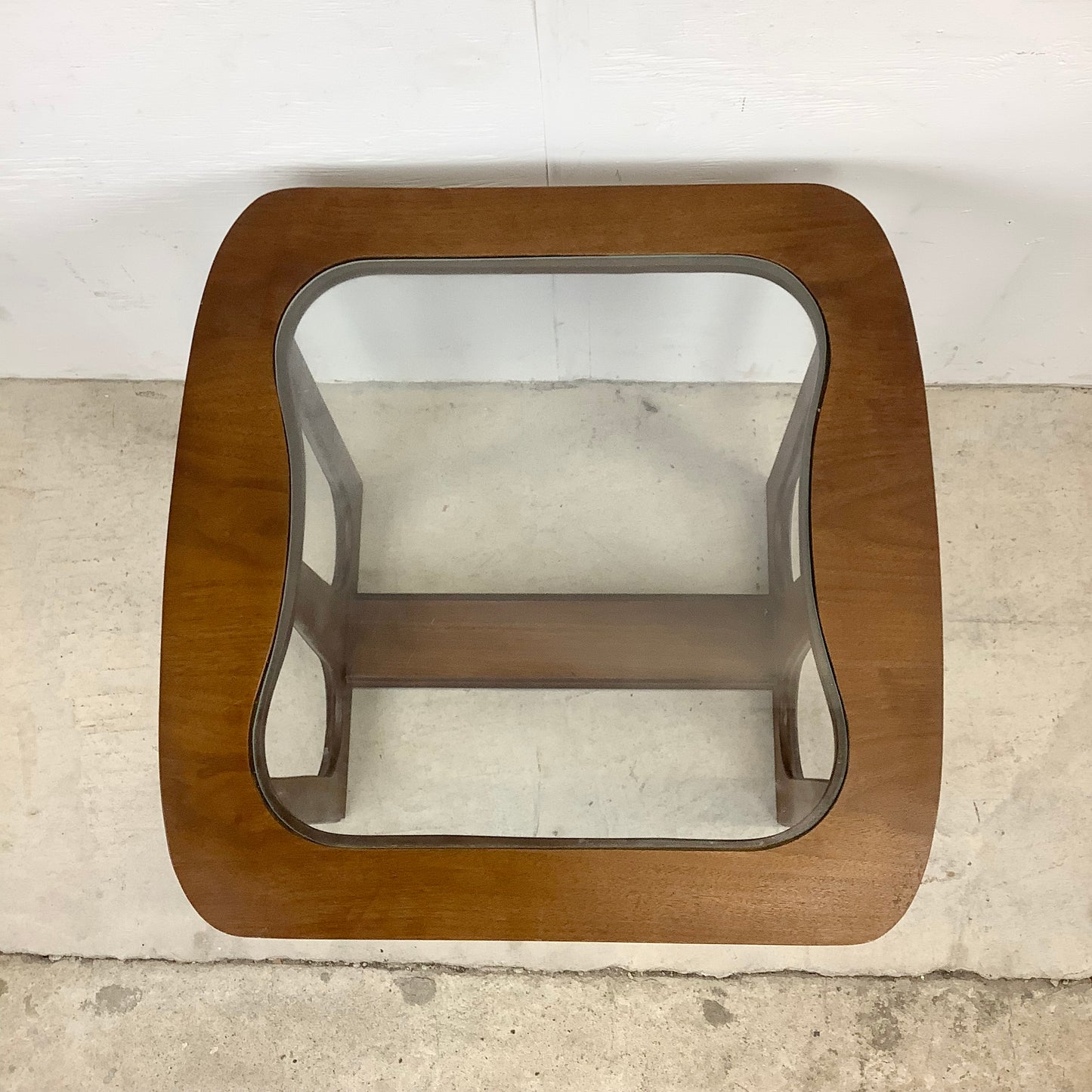 Vintage Modern Walnut Side Table With Glass Top