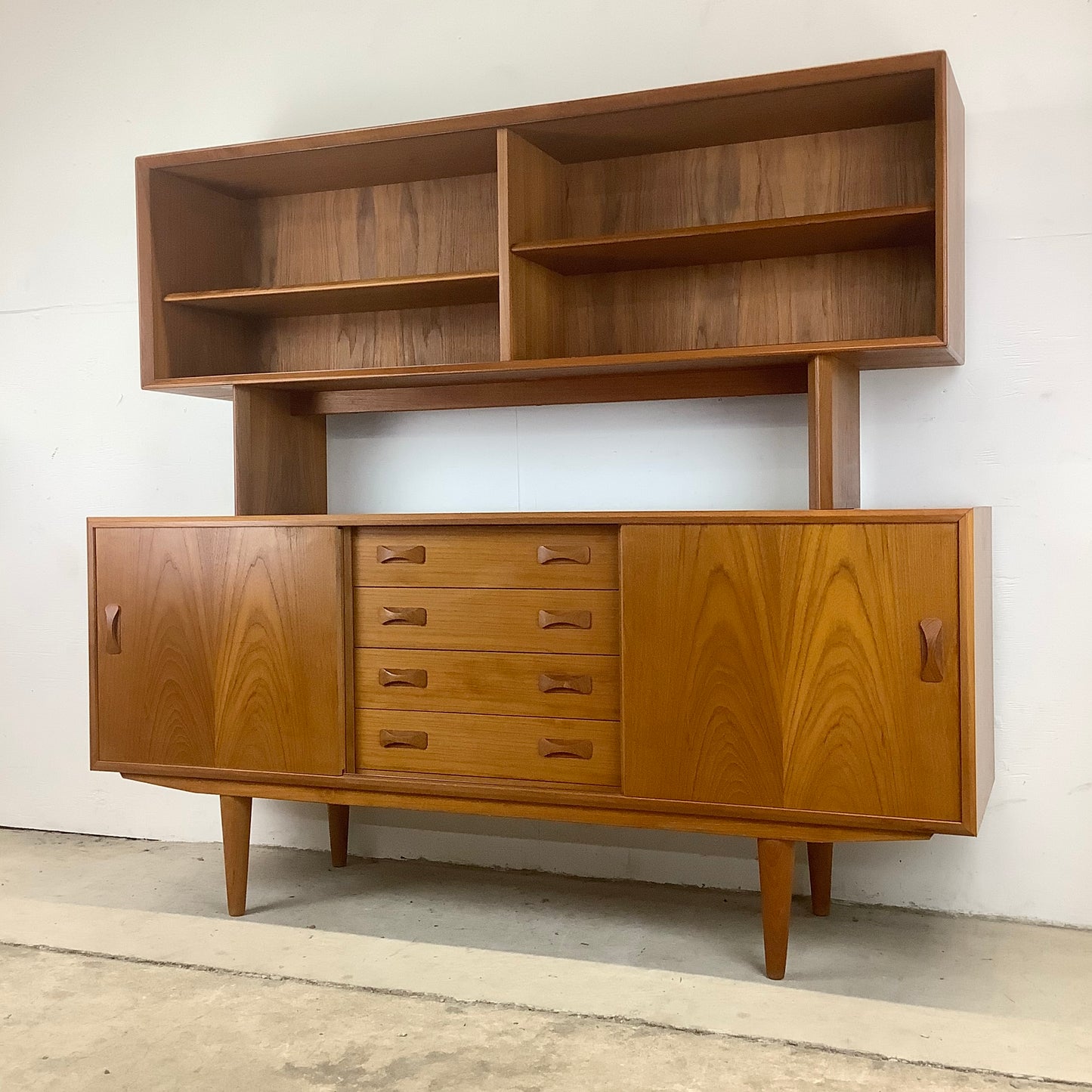 Scandinavian Modern Teak Sideboard With Display Topper